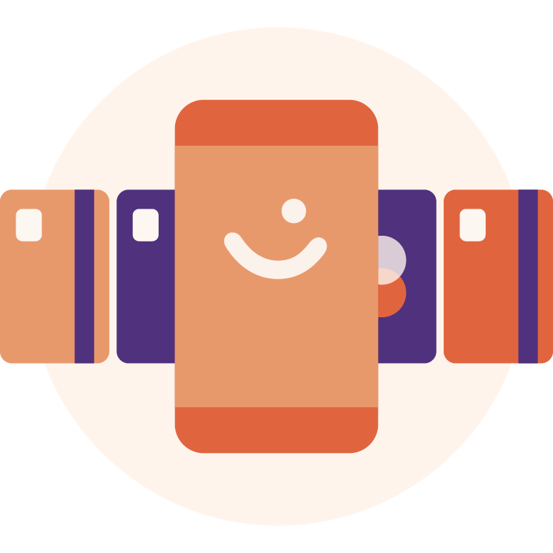 Illustrasjon av Vipps app med flere bankkort og kredittkort