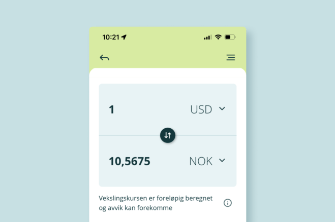 Illustrasjon av valutakalkulator i mobilbanken